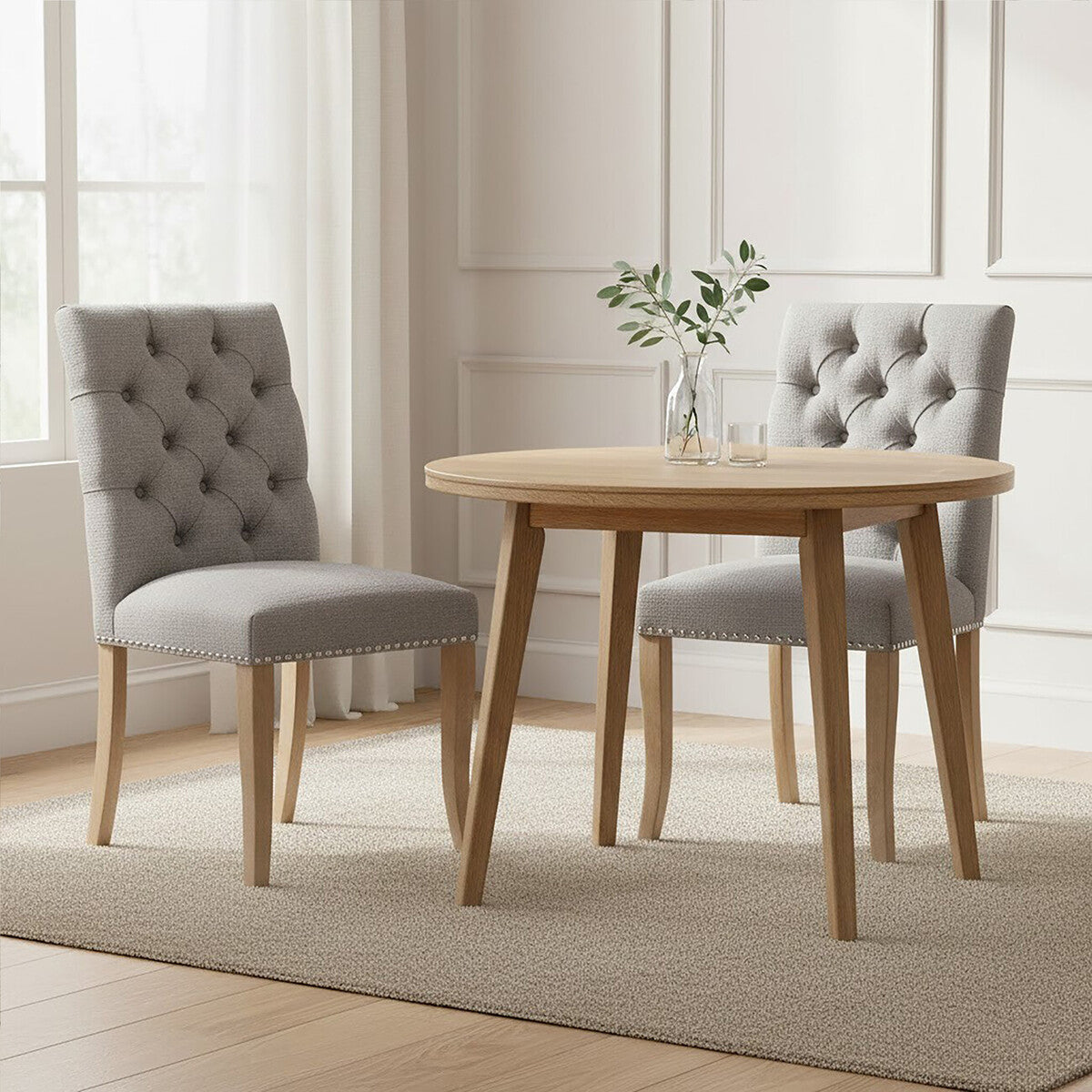 Kensington Townhouse Grey Linen Button Tufted Dining Chair