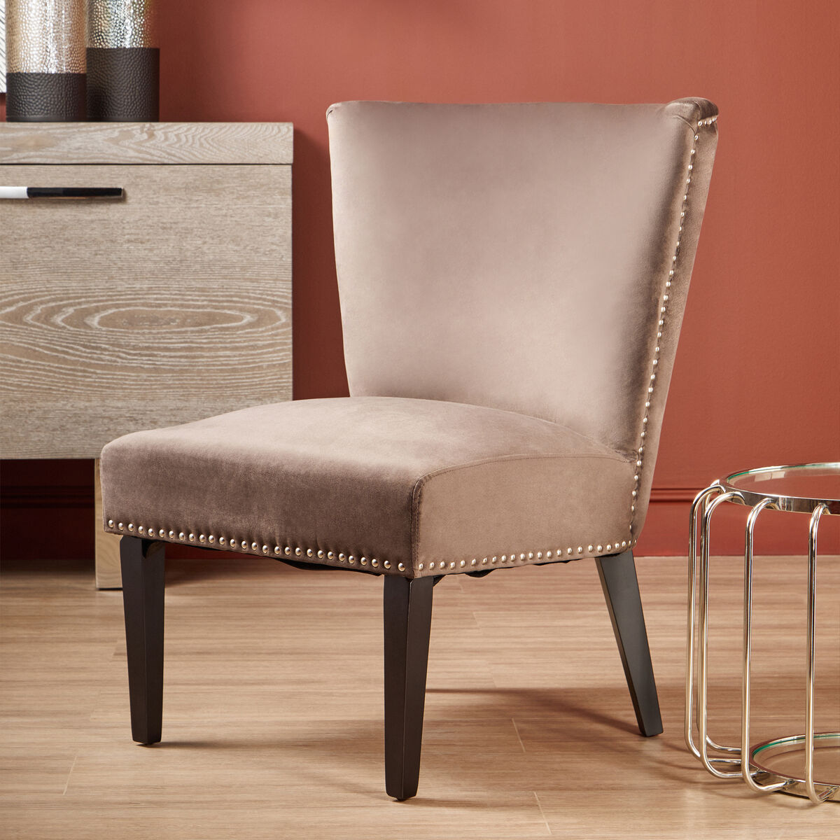Kensington Townhouse Mink Velvet Wing Back Dining Chair