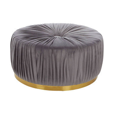 Shea Grey Velvet Pleated Large Round Footstool