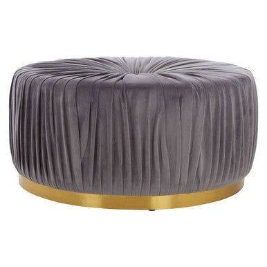 Shea Grey Velvet Pleated Large Round Footstool
