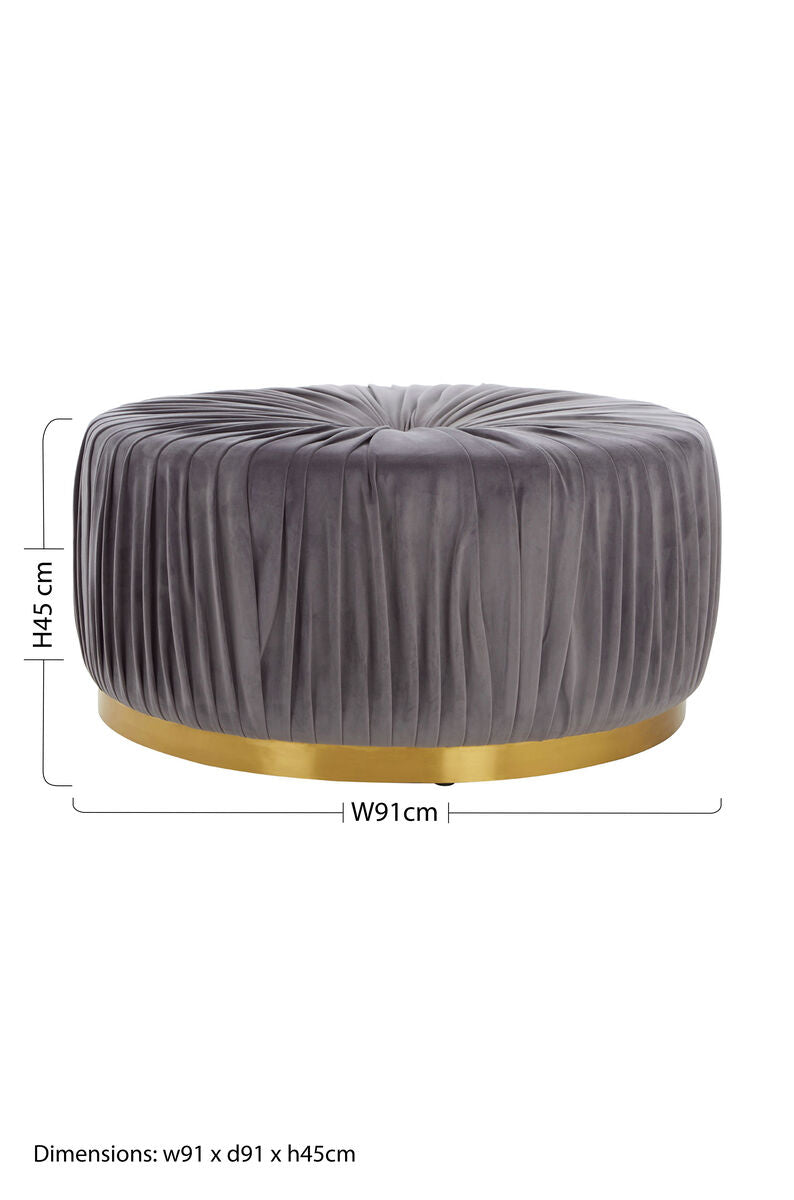 Shea Grey Velvet Pleated Large Round Footstool
