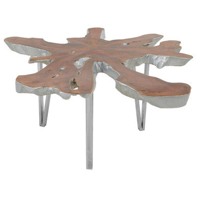 Surak Silver Teak Wood Live Edge Coffee Table