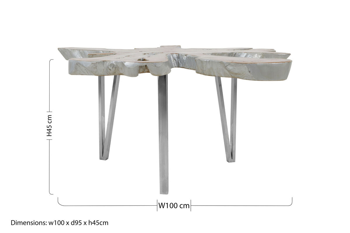 Surak Silver Teak Wood Live Edge Coffee Table