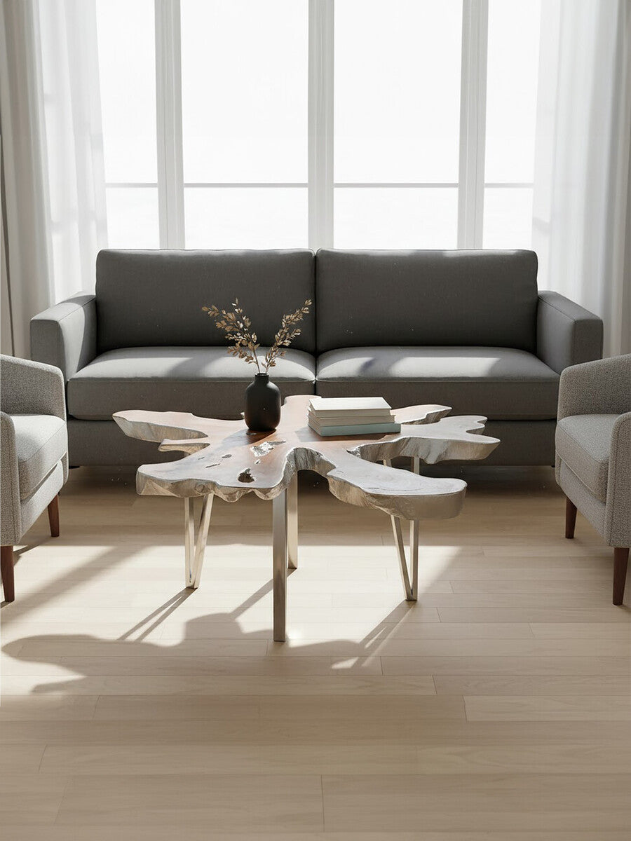 Surak Silver Teak Wood Live Edge Coffee Table