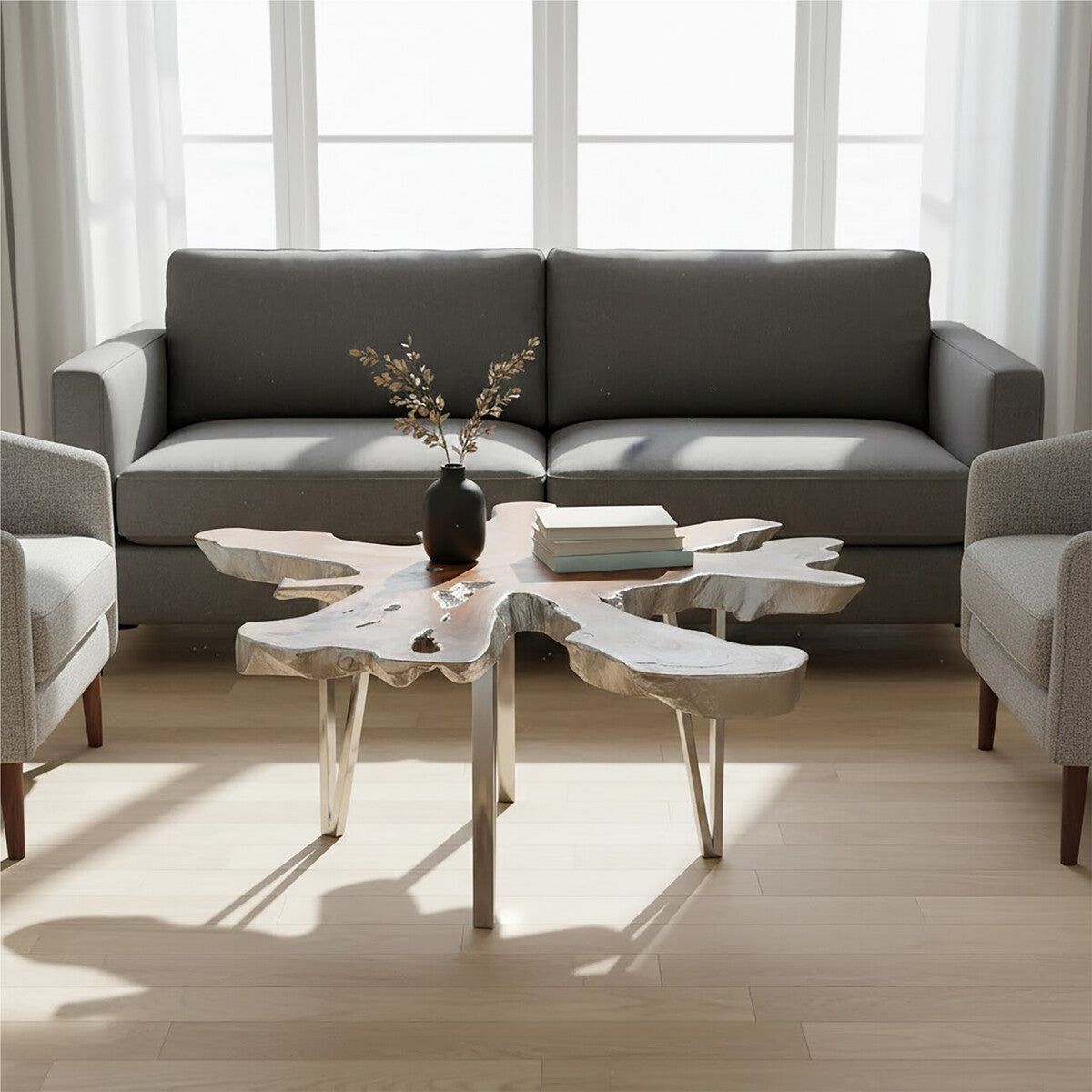 Surak Silver Teak Wood Live Edge Coffee Table