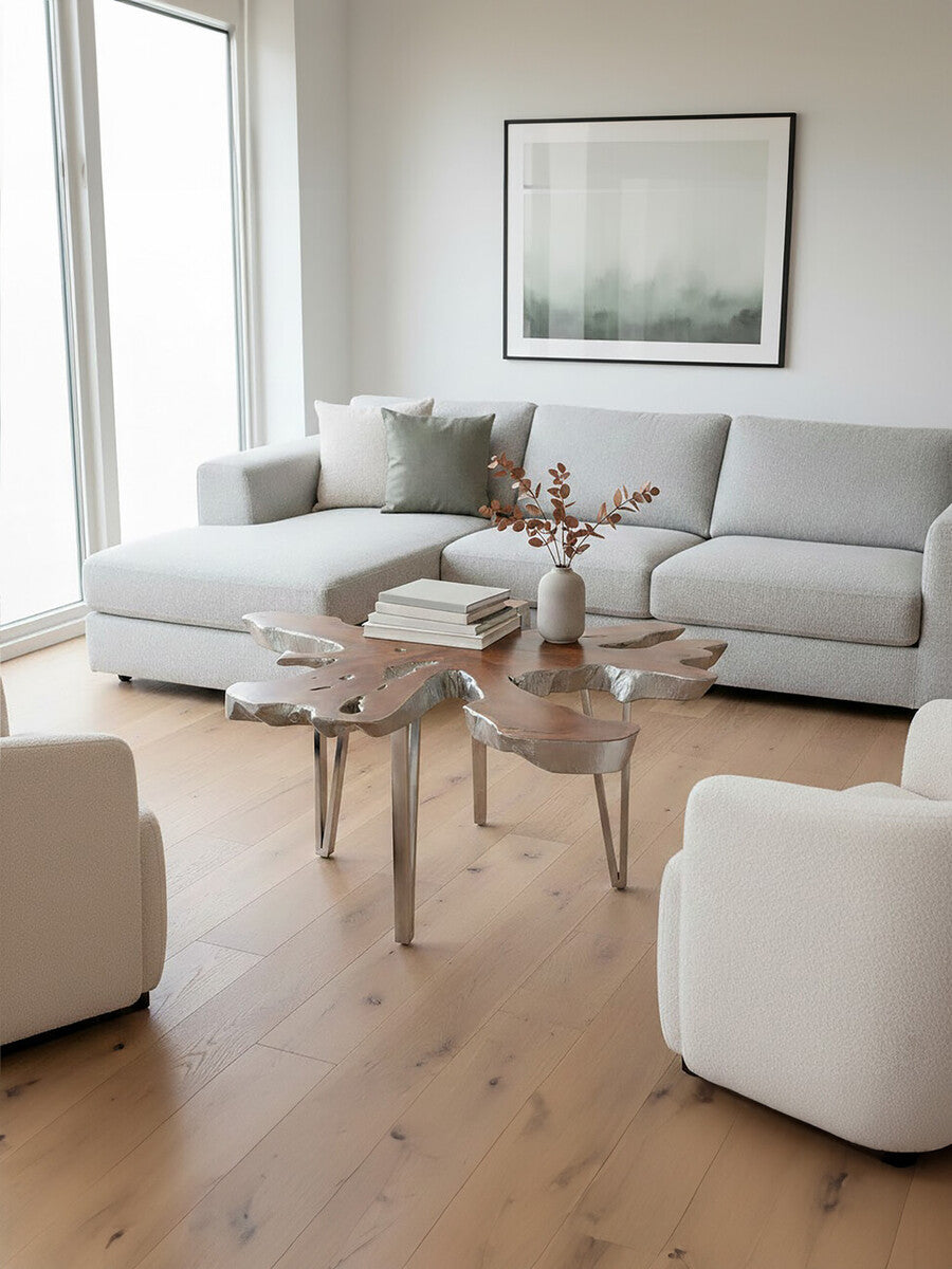 Surak Silver Teak Wood Live Edge Coffee Table