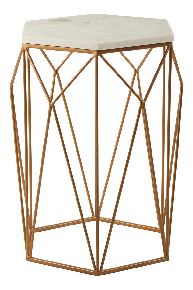 Shalimar White Marble and Gold Finish Side Table