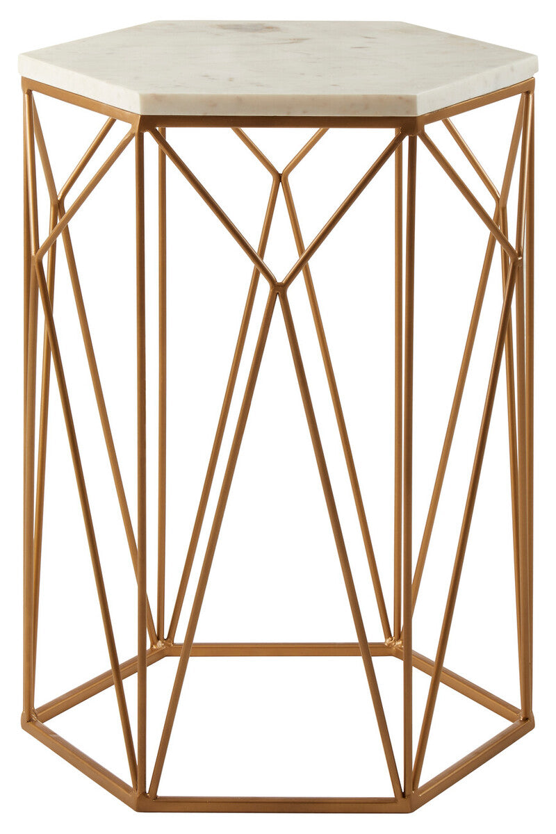 Shalimar White Marble and Gold Finish Side Table