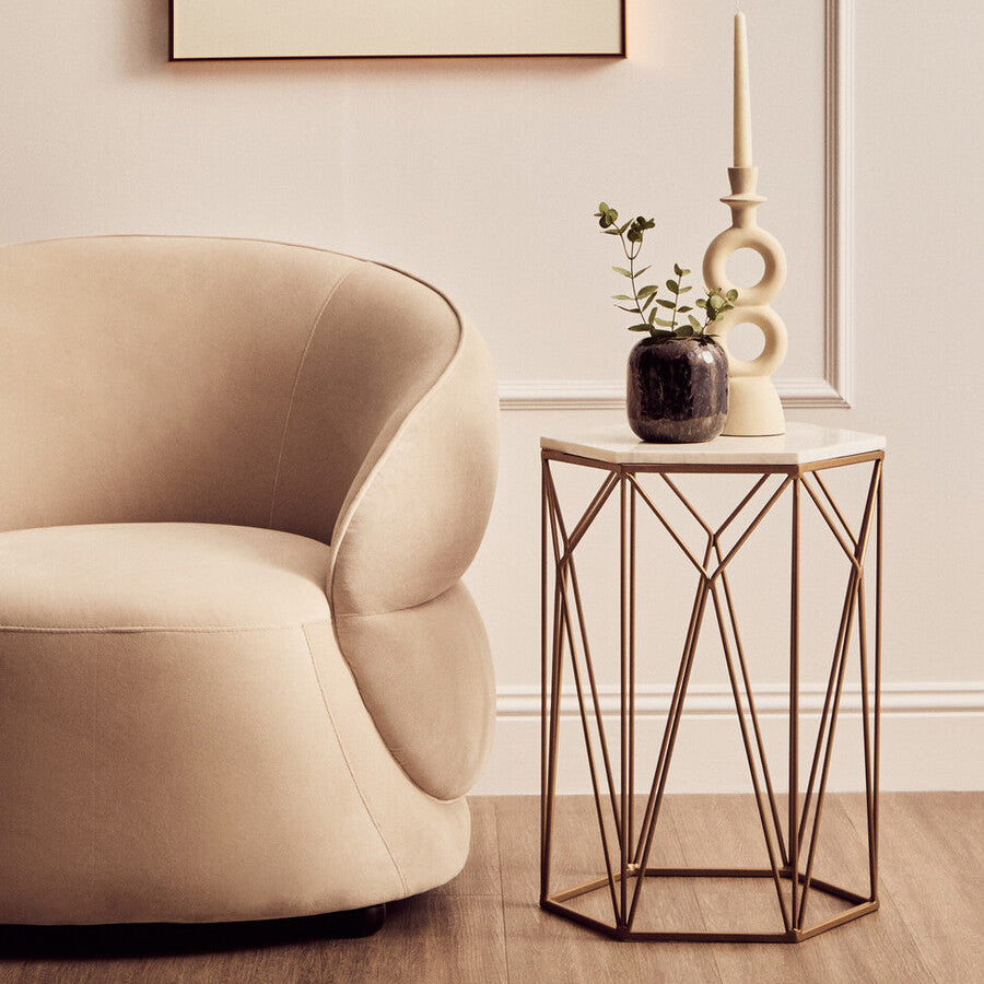 Shalimar White Marble and Gold Finish Side Table