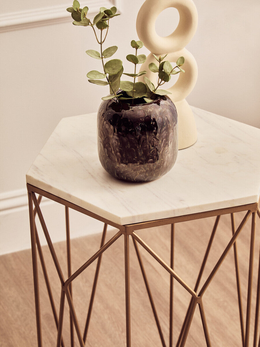 Shalimar White Marble and Gold Finish Side Table