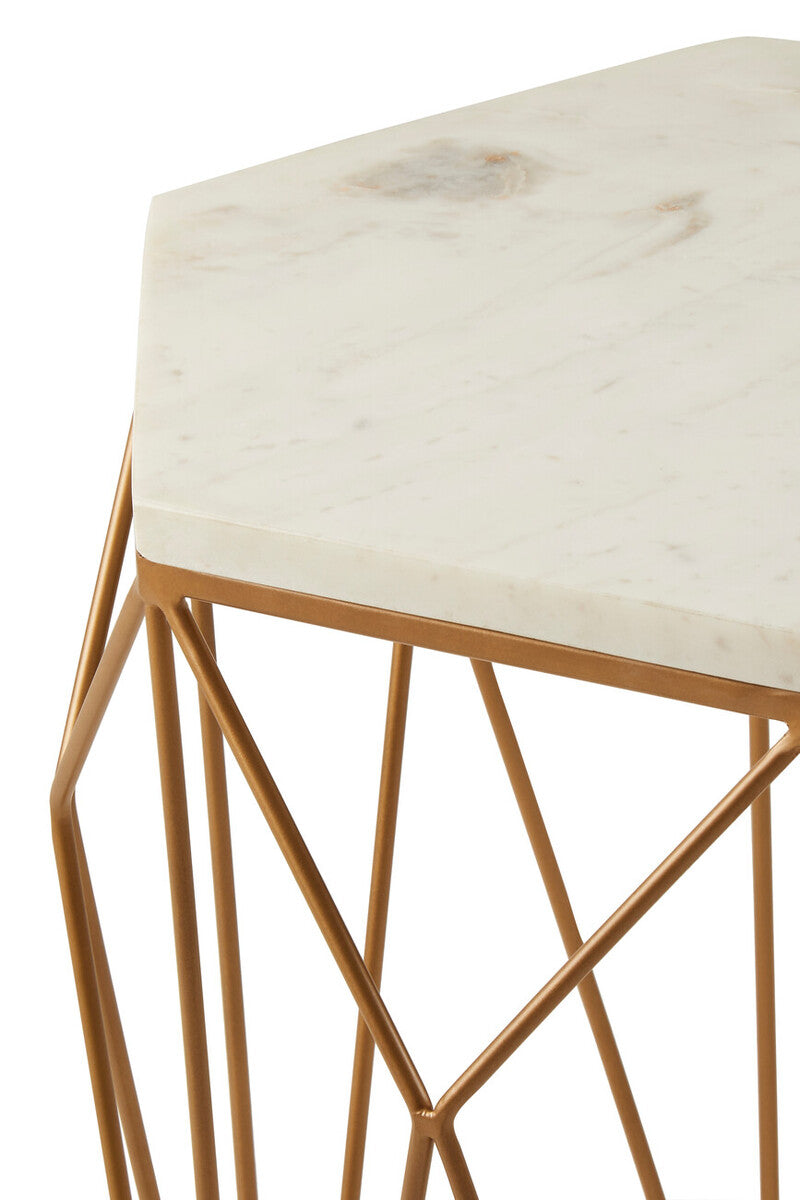 Shalimar White Marble and Gold Finish Side Table
