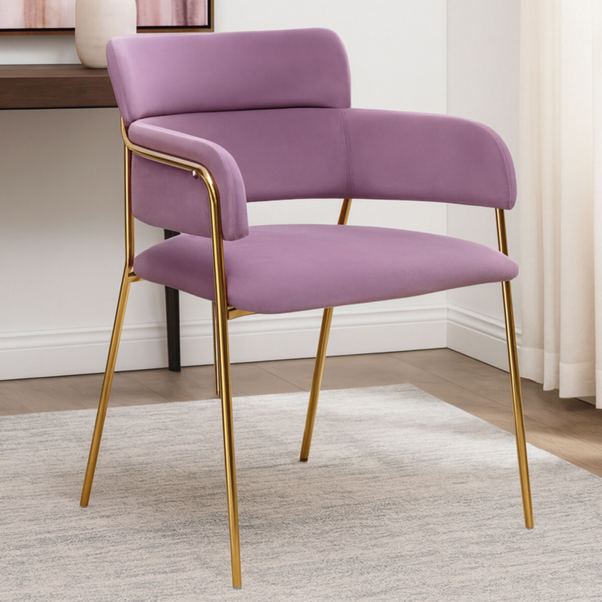 Tamzin Pink Velvet Dining Chair with Gold Finish Frame