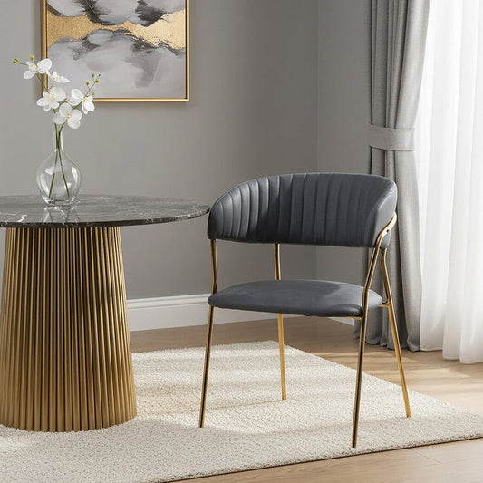 Tamzin Dark Grey Leather Effect and Gold Frame Curved Dining Chair