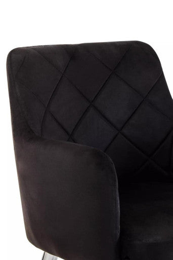 Tamzin Black Velvet Quilted Dining Chair with Chrome Finish Legs