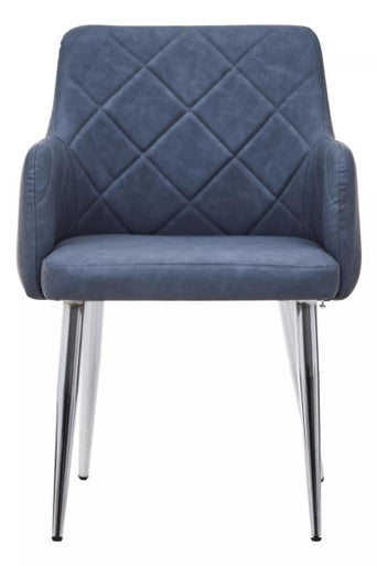 Tamzin Dark Grey Leather Effect Quilted Dining Chair with Chrome Finish Legs