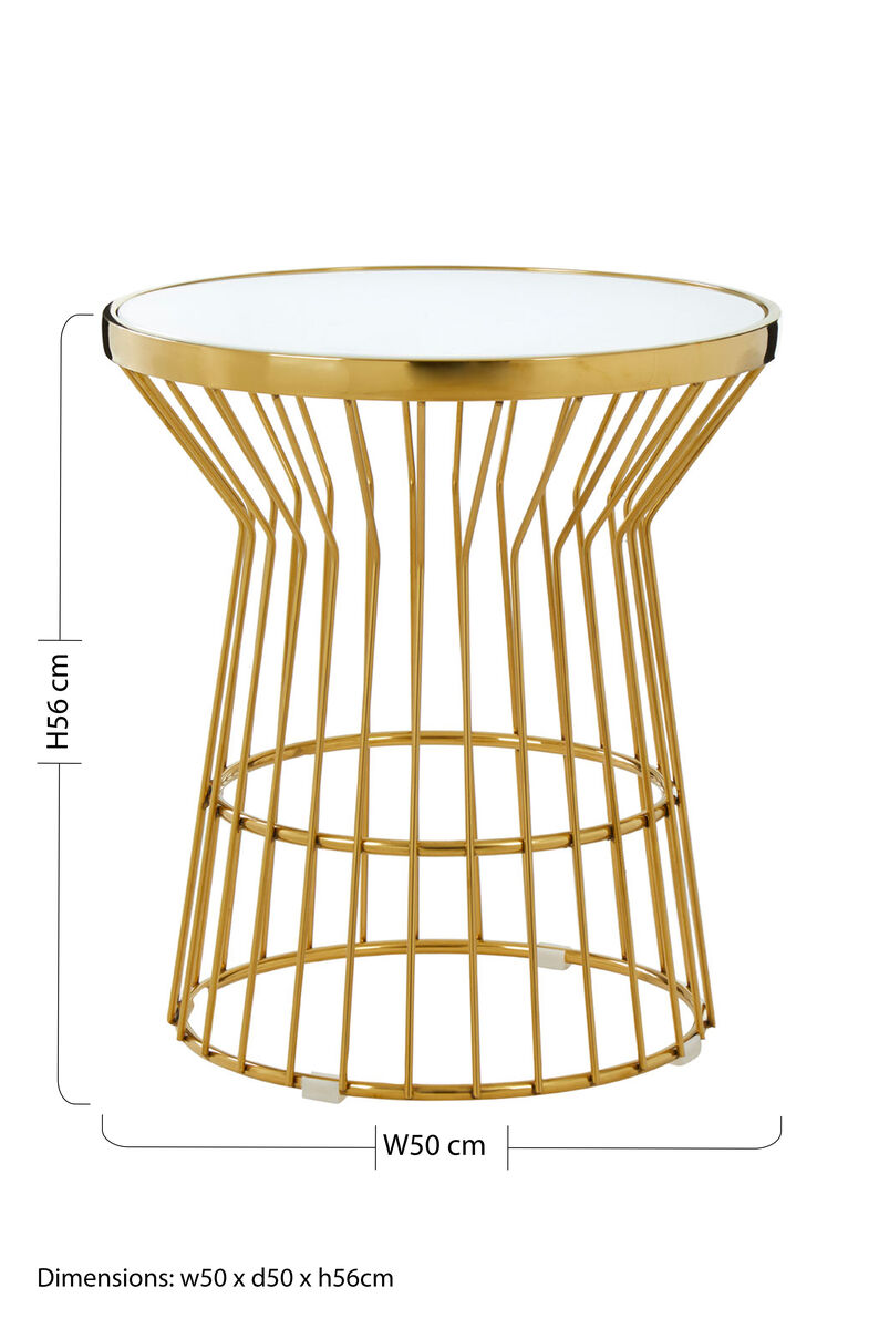 Tula White Glass and Gold Finish Base Side Table