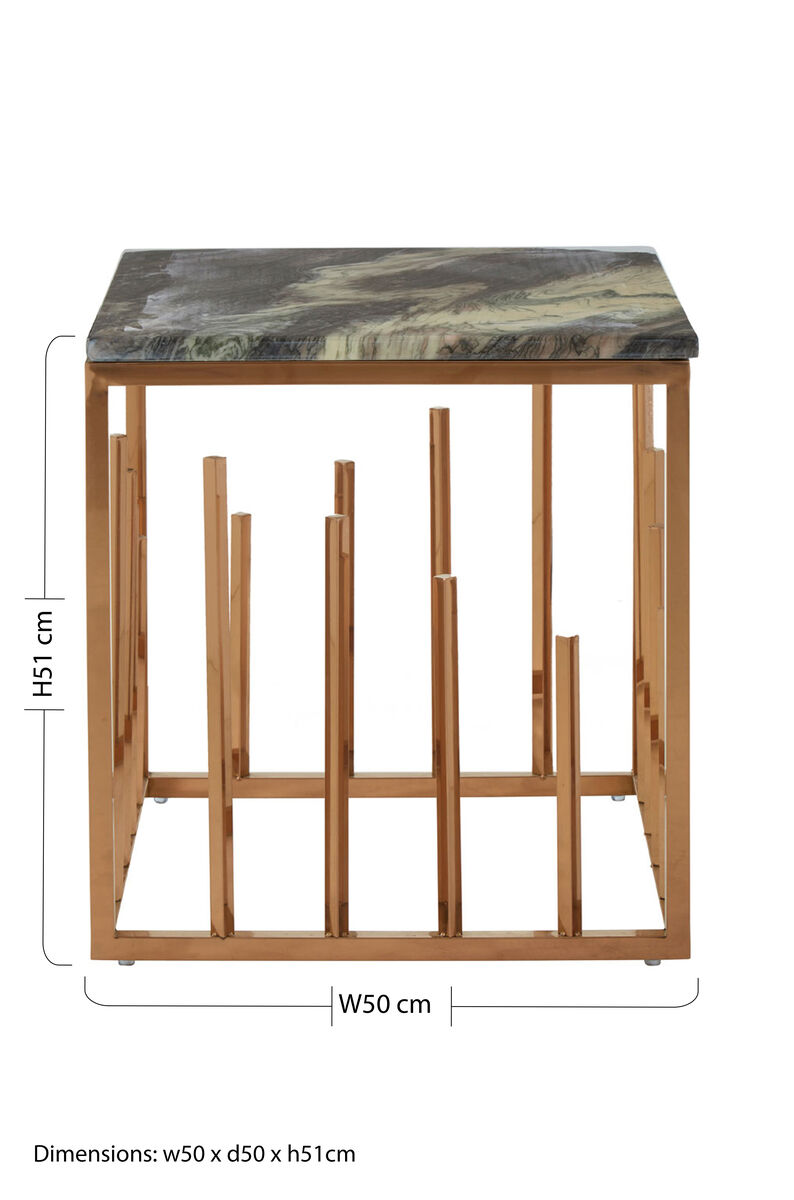 Tula Black Marble Effect and Rose Gold Finish Side Table