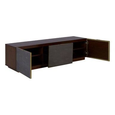 Kempton Grey Shagreen Effect and Walnut Veneer Media Unit