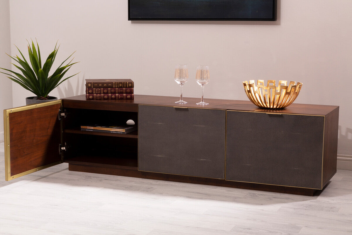 Kempton Grey Shagreen Effect and Walnut Veneer Media Unit