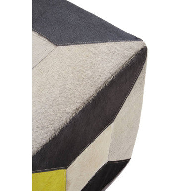 Bosie Safira Multi Coloured Hair on Leather Geometric Patchwork Pouffe