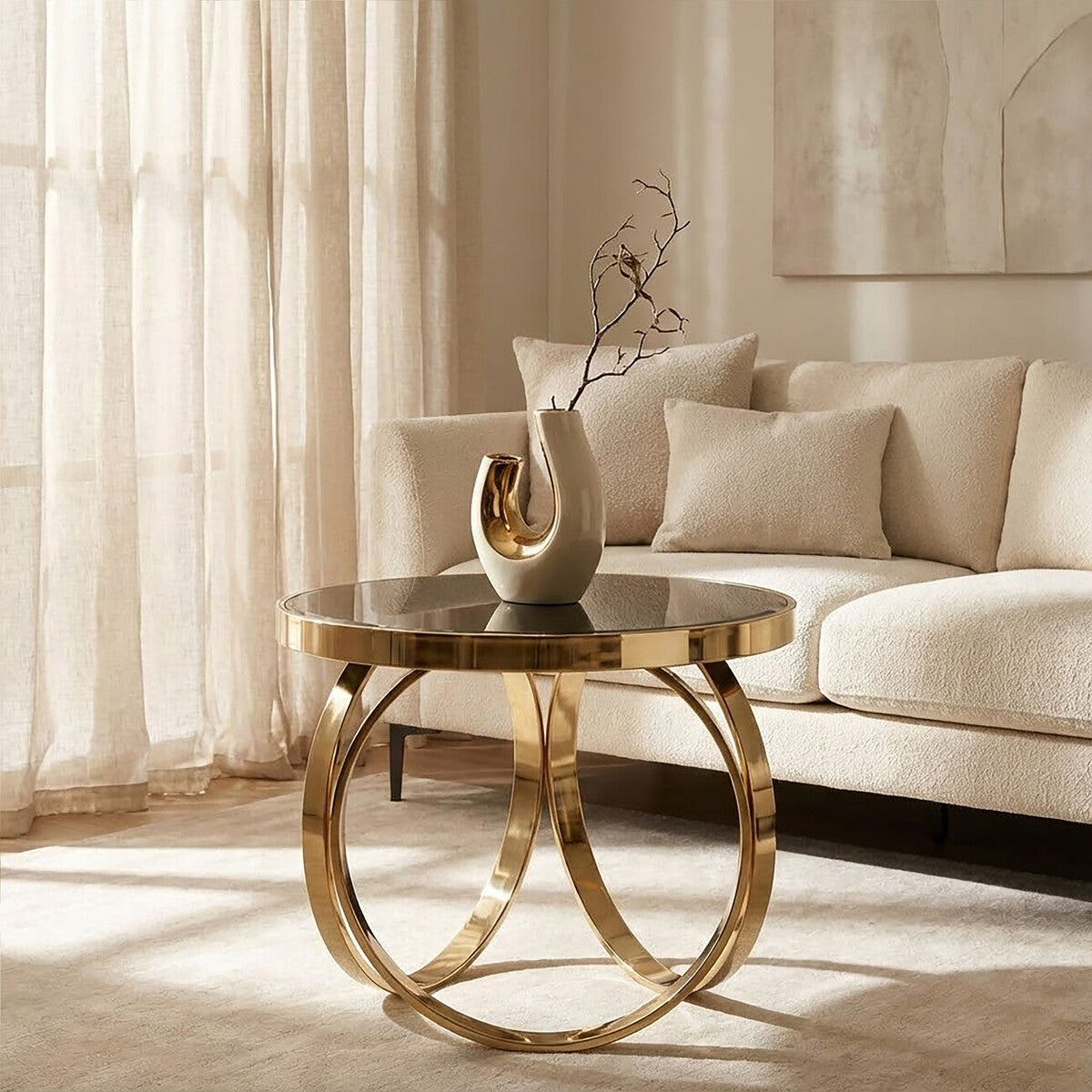 Ragusa Black Mirrored and Gold Finish Round Coffee Table