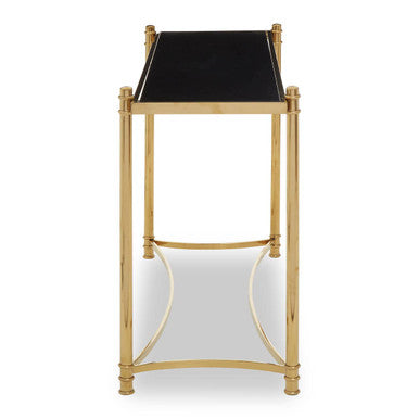 Ackley Black Glass and Gold Finish Console Table