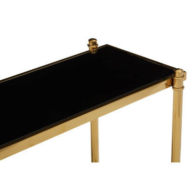 Ackley Black Glass and Gold Finish Console Table