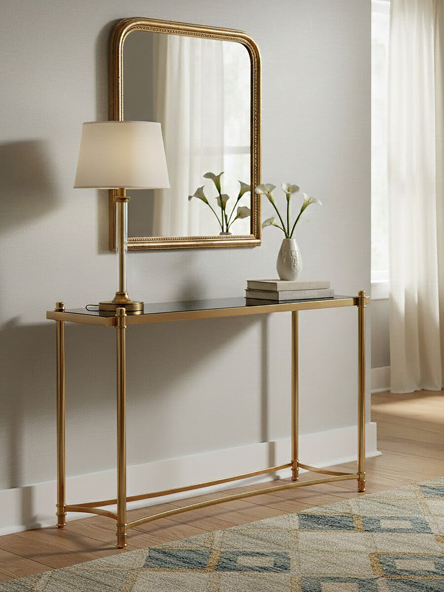Ackley Black Glass and Gold Finish Console Table