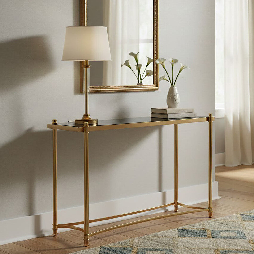 Ackley Black Glass and Gold Finish Console Table