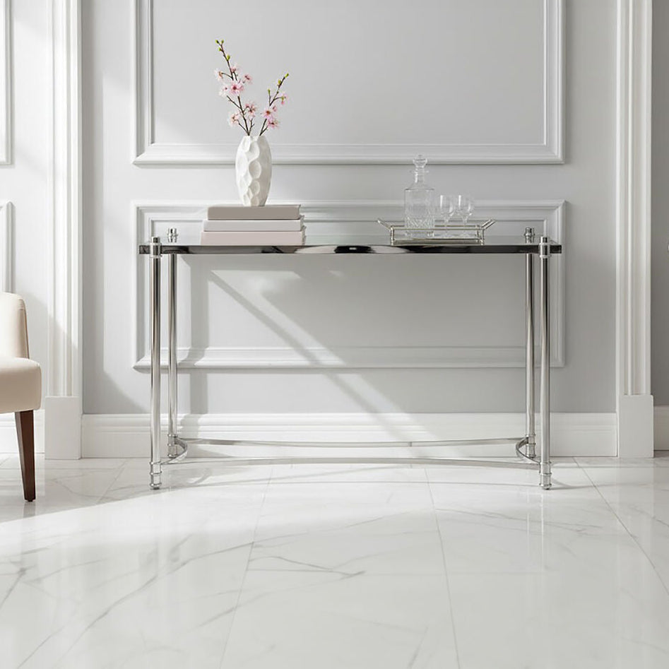 Ackley Clear Glass and Silver Finish Console Table