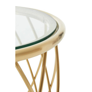 Ackley Clear Glass and Gold Finish Round Side Table