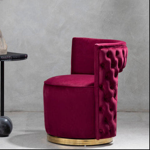Bola Red Wine Velvet Swivel Chair with Gold Finish Base