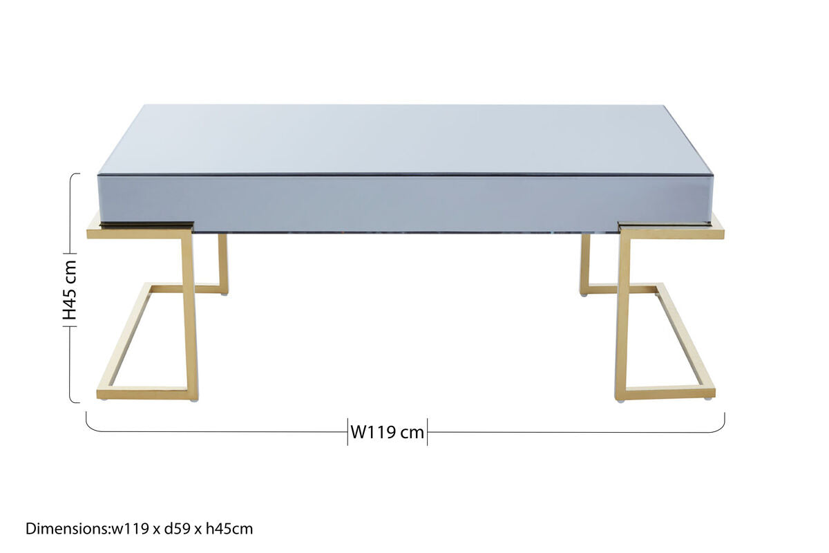 Kaso Grey Mirrored and Gold Finish Coffee Table