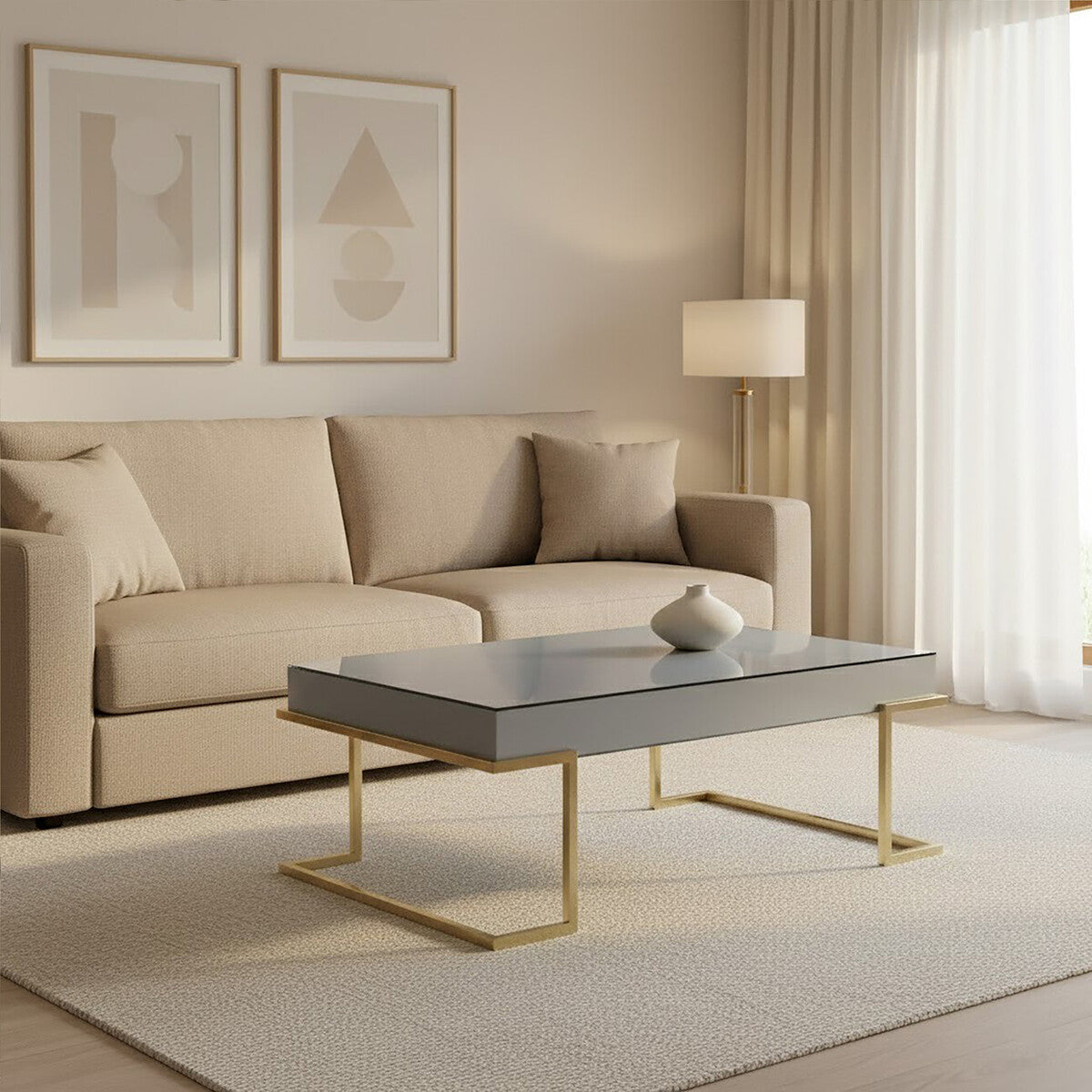 Kaso Grey Mirrored and Gold Finish Coffee Table