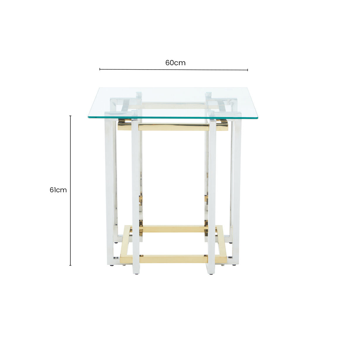 Elino Clear Glass Side Table with Silver and Gold Finish Base