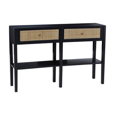 Corso Black Console Table with Rattan Drawers
