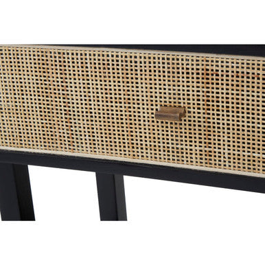 Corso Black Console Table with Rattan Drawers