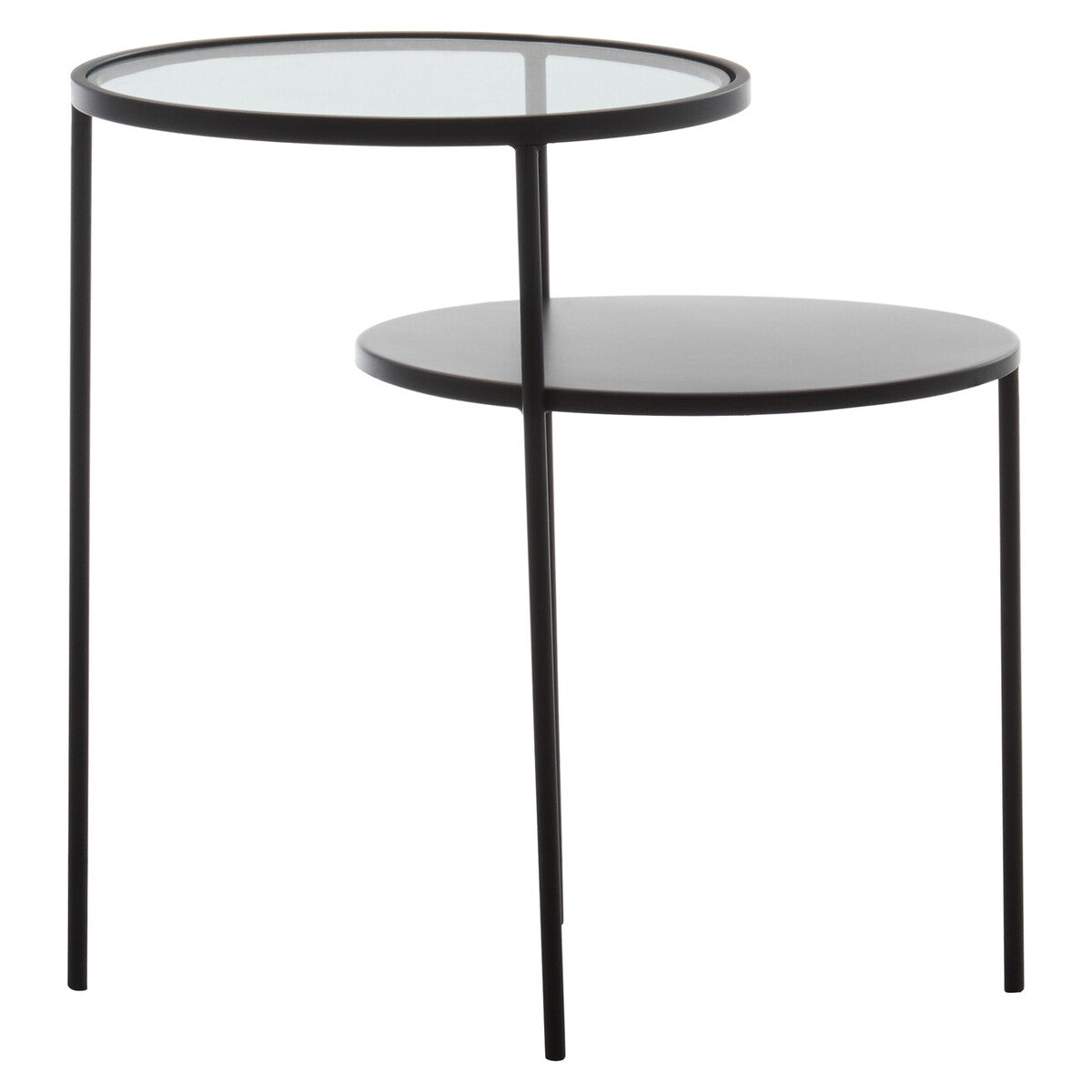 Trento Clear Glass and Black Finish 2 Tier Side Table