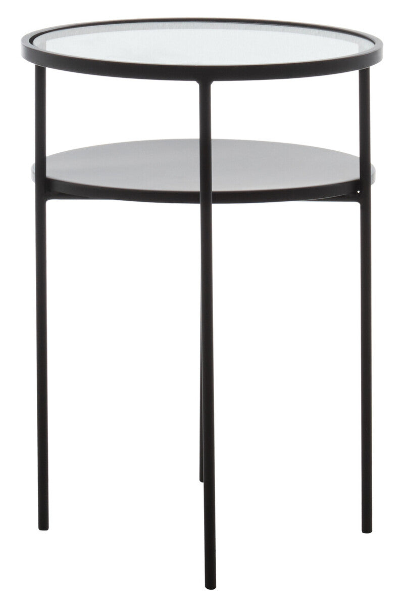 Trento Clear Glass and Black Finish 2 Tier Side Table