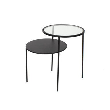 Trento Clear Glass and Black Finish 2 Tier Side Table