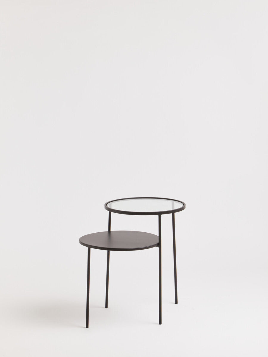 Trento Clear Glass and Black Finish 2 Tier Side Table