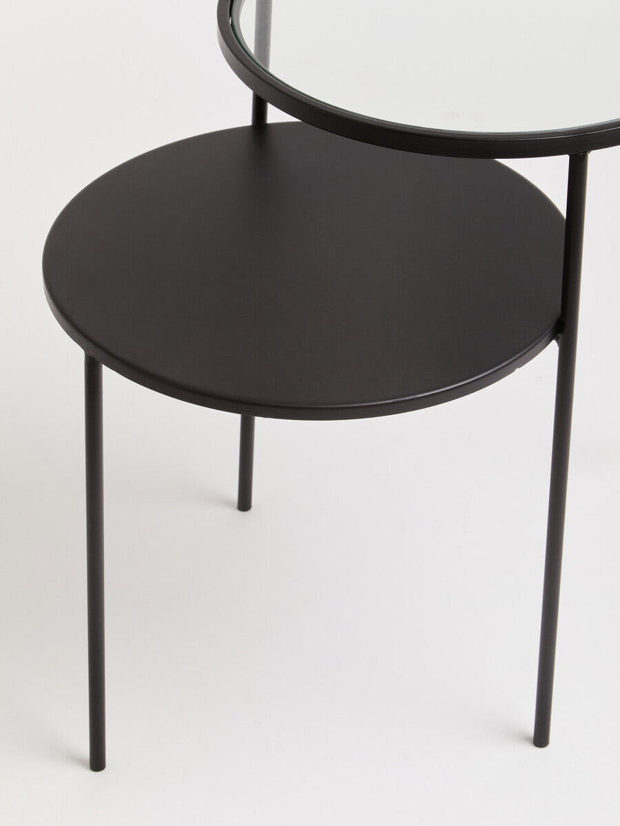 Trento Clear Glass and Black Finish 2 Tier Side Table