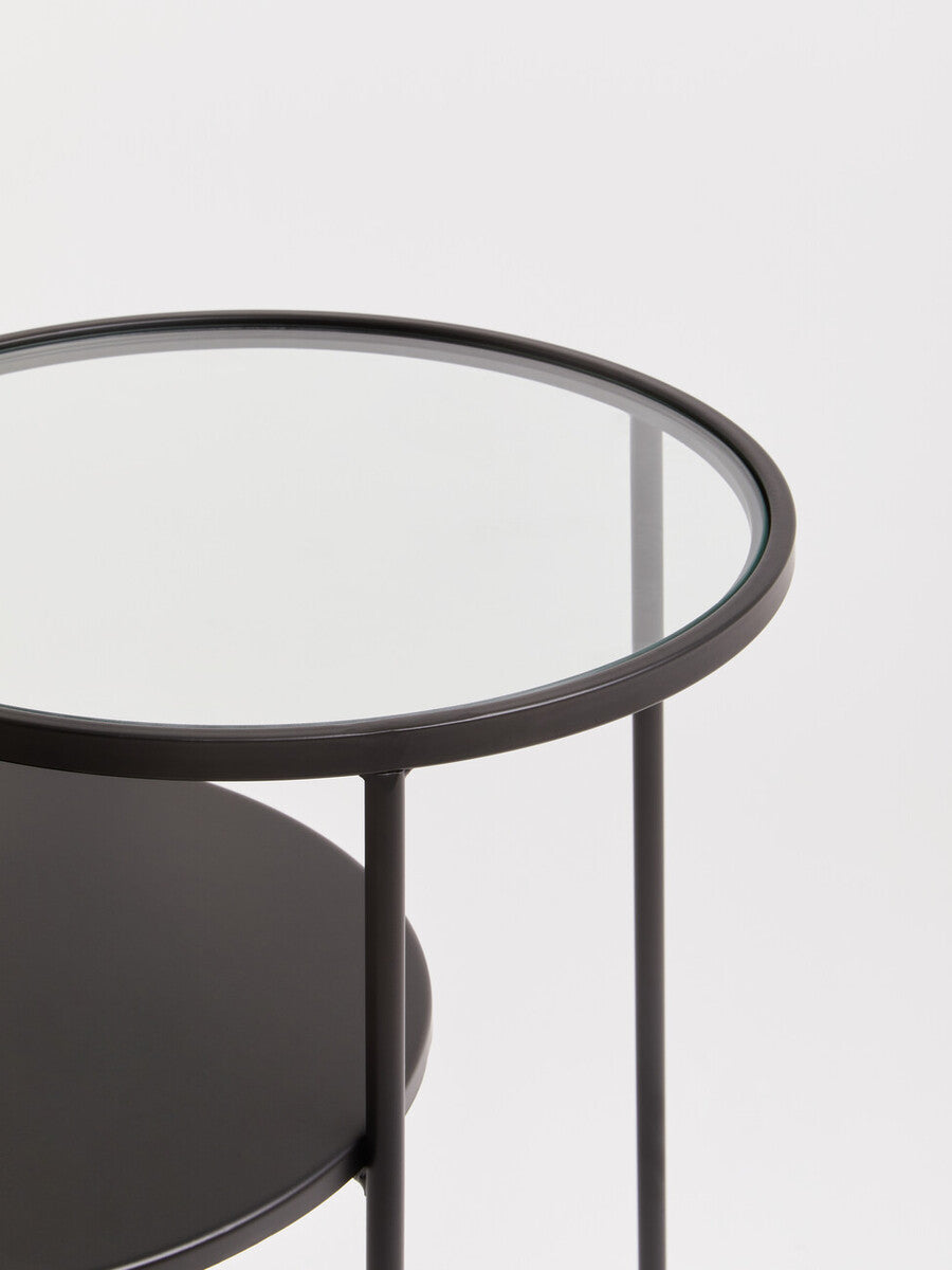 Trento Clear Glass and Black Finish 2 Tier Side Table