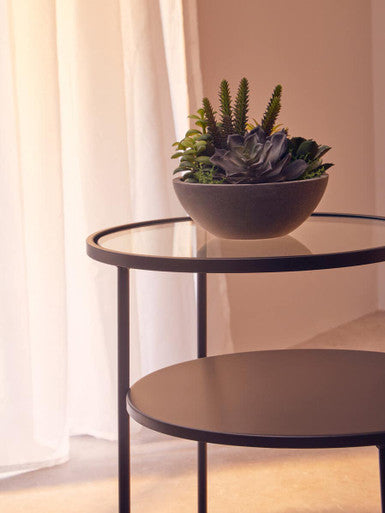 Trento Clear Glass and Black Finish 2 Tier Side Table