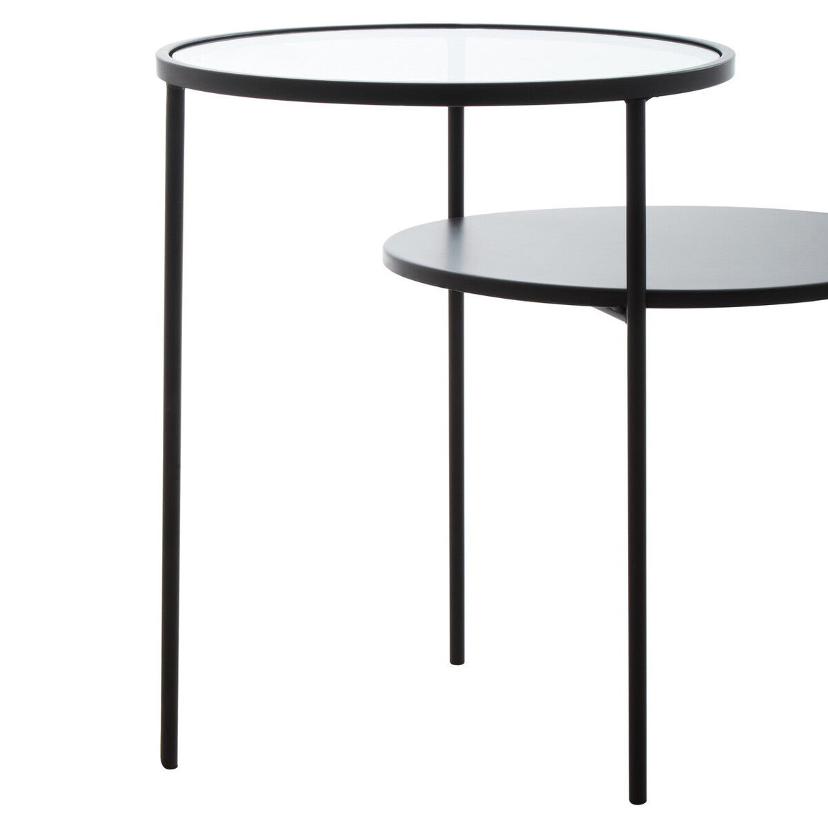 Trento Clear Glass and Black Finish 2 Tier Side Table