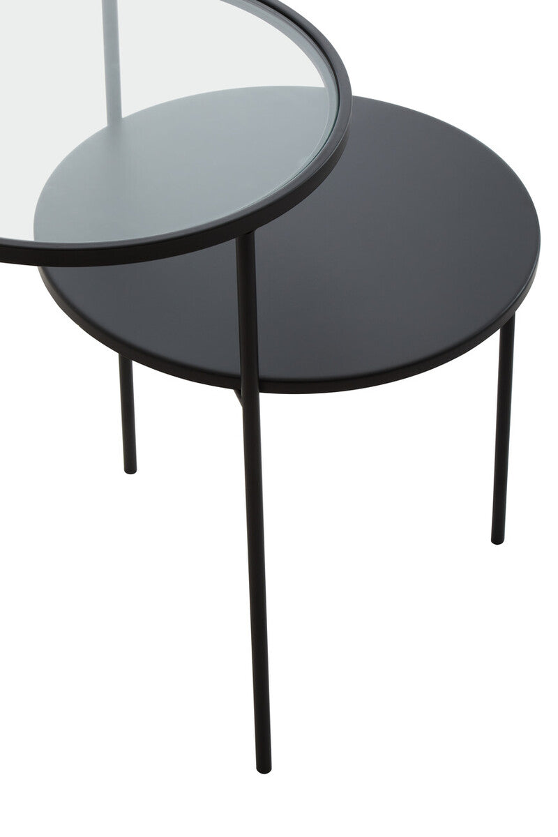Trento Clear Glass and Black Finish 2 Tier Side Table