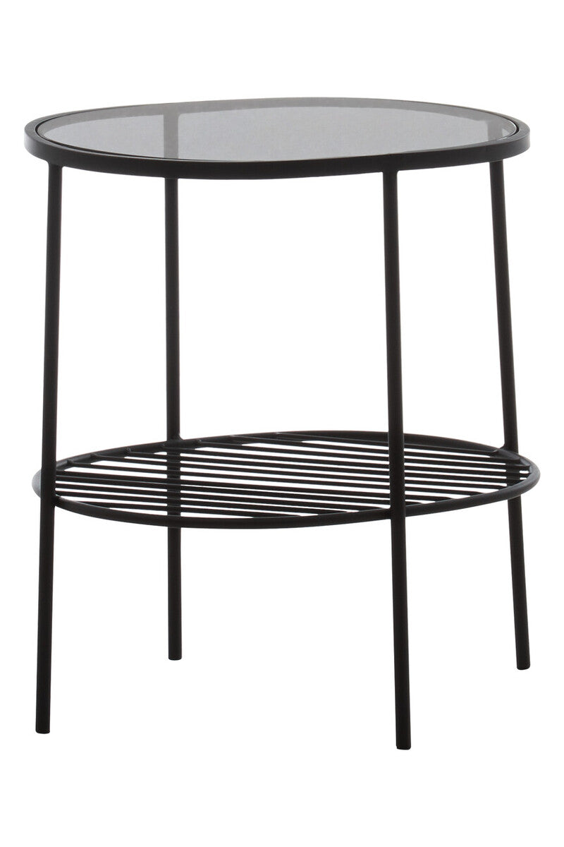 Trento Grey Glass and Black Finish 2 Tier Side Table