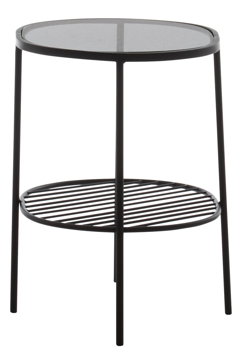Trento Grey Glass and Black Finish 2 Tier Side Table