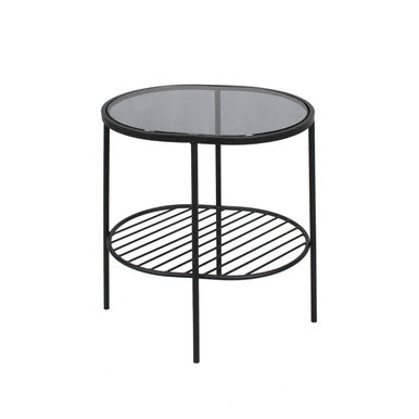 Trento Grey Glass and Black Finish 2 Tier Side Table