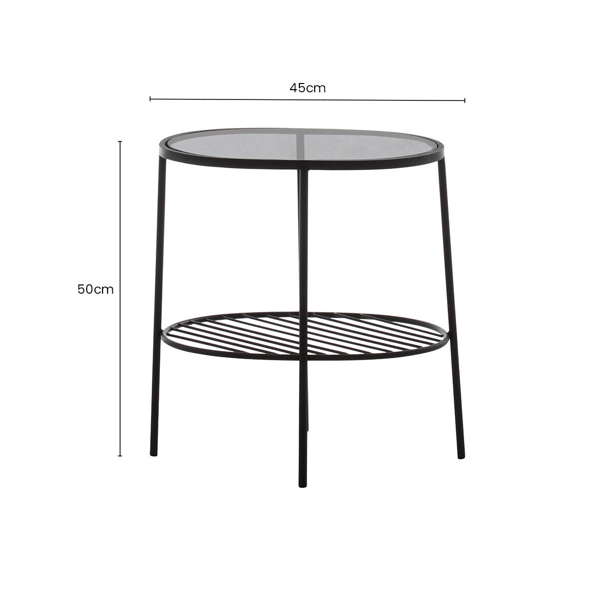 Trento Grey Glass and Black Finish 2 Tier Side Table